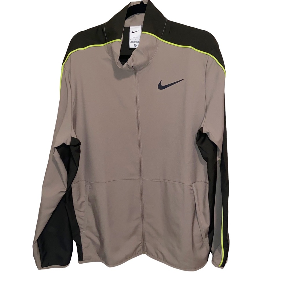Nike Dri Fit Epic Training Jacket Mens Large Beige Green Pockets Full Zip Retro